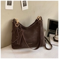 Dark coffee frosted suede large tote bag with golden hardware and a mini pouch - Brown