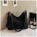 Matte black oversized tote bag with contrast stitching and a matching small pouch - Black