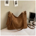 Brown frosted large tote bag with golden hardware chain and small coin purse attachment - Brown