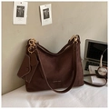 Dark brown suede hobo bag with gold hardware and a small envelope coin purse attachment - Brown