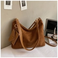 Brown matte suede tote bag with matching envelope pouch and faux leather strap - Brown