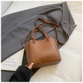 Brown litchi grain PU leather handbag with top handle and detachable shoulder strap - Brown (Without Pendant)
