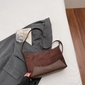 Dark brown suede and leather leopard style underarm bag with gold logo and strap - Coffee No Charm