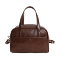 Classic brown vintage PU leather boston pillow bag with elegant handle and buckle detail - Brown No Pendant