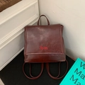 Retro dark brown PU leather backpack with flip cover and embroidered logo detail - Without Pendant / Red