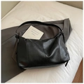 Minimalist black faux leather shoulder bag with sleek tote design for women - Black