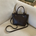 Borsa a secchiello vintage in pelle marrone scuro con manico a nodo e dettagli oro - Nero senza Ciondolo