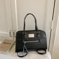 Elegant black handbag with shiny wrinkled leather finish and silver hardware accents - No Pendant / Black