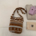 Sac fourre-tout en peluche jacquard nordique marron et bleu avec texture douce - Style Flocon de Neige Nordique / Marron