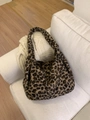Fuzzy leopard print tote bag for women with large capacity and soft faux fur texture - Leopard Brown