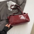 Minimalist wine red shoulder bag in glossy leather finish with embossed lettering - Ankara Red Without Pendant