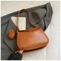 Chic caramel brown PU leather half-moon shoulder bag with adjustable strap and textured finish - No Pendant / Brown