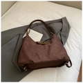 Dark brown faux suede shoulder bag with cute cartoon embossing and adjustable leather strap - Brown