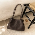 Dunkelkaffee Wildleder Shopper mit weißen Kontrastnähten und minimalistischen Trägern - Ohne Anhänger / Braun