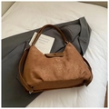 Brown suede tote bag with dessert embroidery and dual straps for casual daily use - Brown