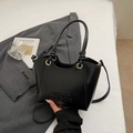 Sac seau noir minimaliste avec lettrage MKXQ COEOR en relief et poignée chic - Noir sans Pendentif