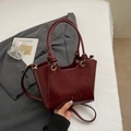 Sac seau rouge foncé rétro avec gaufrage de lettres et poignée nouée élégante - Rouge Vin Sans Pendentif