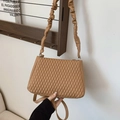Quilted khaki hobo bag with cloud-style pleated shoulder strap and large capacity - Brown