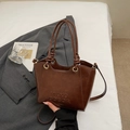 Sac seau rétro marron foncé avec texture embossée et détails dorés élégants - Brun Sans Pendentif