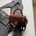 Brown vintage handbag with smooth leather and suede stitching on a minimalist background - No Pendant / Burgundy