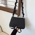 Quilted black PU leather hobo bag with trendy scrunched strap and spacious trapezoid shape - Black