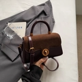 Vintage dark brown crossbody bag with suede texture and gold hardware for women - No Pendant / Coffee