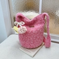 Sac seau en peluche rose avec étiquette Star-picking et breloque cerise cœur - Rose Avec Pendentif