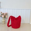 Chic red plush bucket bag in soft faux mohair featuring a wide shoulder strap - Red (No Pendant)