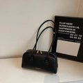 Minimalist black boston pillow bag with long handles and embossed gold logo - No Pendant / Black