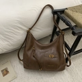 Vintage brown large capacity tote bag with soft oil-wax leather texture and stylish tassels - Brown No Pendant