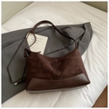 Retro dark brown shoulder bag in suede and smooth leather on a white background - Coffee (No Pendant)