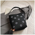 Sac fourre-tout noir rétro avec broderie flocon de neige et poignée en cuir lisse - Noir