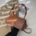 Classic vintage brown textured leather shoulder bag with gold twist lock and knot handle - Brown