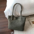 Dark grey leather tote bag with white contrast stitching and adjustable shoulder strap - Green Style (Without Pendant)