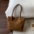 Large capacity vintage brown suede tote bag for women with elegant thin shoulder straps - Brown Style (Without Pendant)