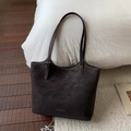 Vintage dark coffee tote bag with white contrast stitching and gold hardware - Ebony Style (Without Pendant)