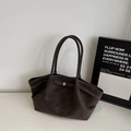 Minimalist large capacity dark brown suede tote bag for women with sleek shoulder straps - No Pendant / Coffee