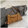 Sac bandoulière marron en similicuir style français avec chaîne dorée chic - Marron