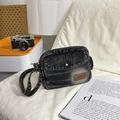 Minimalist vintage dark grey denim crossbody bag with flap pocket and zipper closure - Black