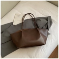 Deep brown oil wax leather tote bag with large capacity and vintage shoulder straps - Coffee without Pendant