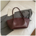 Deep burgundy oil wax leather tote bag with elegant crescent shape and slim shoulder straps - Purplish Red Without Charms