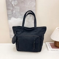 Borsa tote nera in velluto a coste per donna con mini pochette e tasca con cerniera - Nero