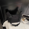 Black crescent canvas hobo bag with adjustable wide strap and quick release buckle - Black