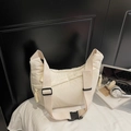 Large cream canvas crescent crossbody bag with durable plastic buckle and wide strap - Off-white