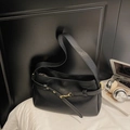 Sac hobo rétro noir en cuir souple avec boucle dorée élégante et design chic - Noir sans Pendentif