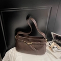 Sac bandoulière rétro marron foncé en similicuir pour femme avec boucle en métal doré chic - Brun Sans Pendentif