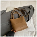 Brown litchi texture PU leather bucket bag with top handle and adjustable strap - Brown No Pendant