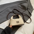 Minimalist beige canvas and brown leather crossbody handbag with 3D letter branding - Off White Without Pendant