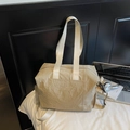 Light brown large capacity nylon tote bag with adjustable shoulder strap for daily commuting - Khaki