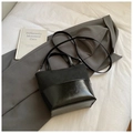 Retro black patchwork bucket bag in canvas and leather for women with dual handles - Black (Without Charm)